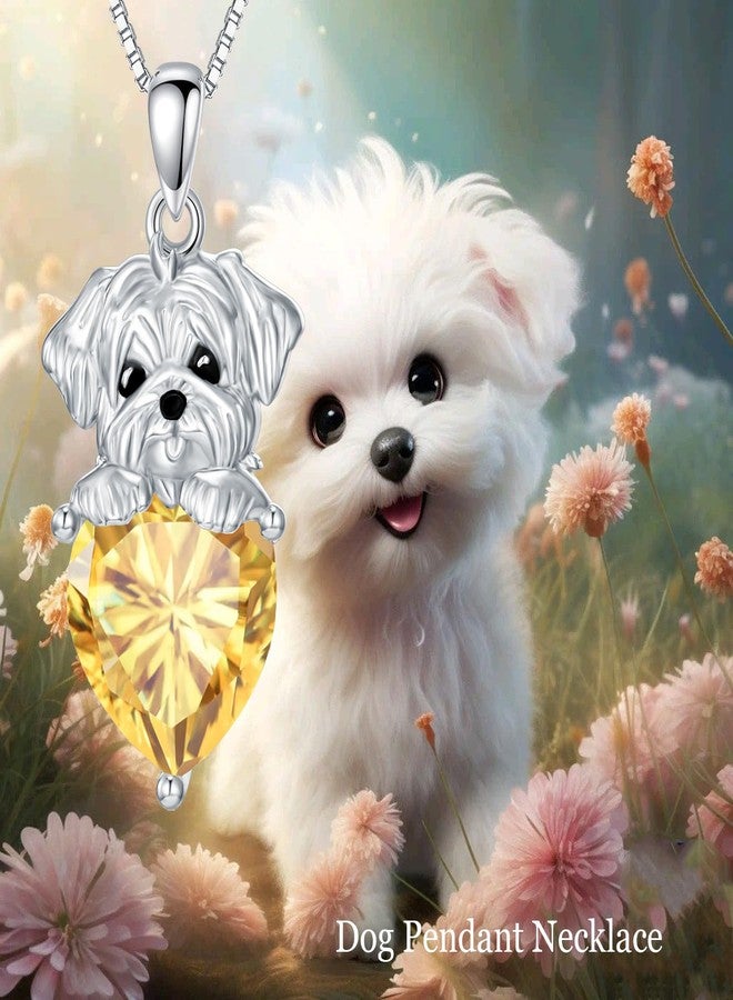 LONAGO Maltese Dog Pendant Necklace with Heart Birthstone Dog Necklace Gift for Women (November - Citrine) - Image 5