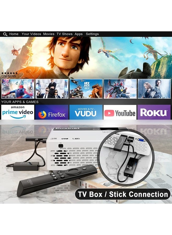 Mini Projector 7500 Lumens, 1080P Full HD Supported Mini Projector, Portable Home Movie Theater Projector Compatible with TV Stick Smartphone & Tablet PC HDMI USB AV TF