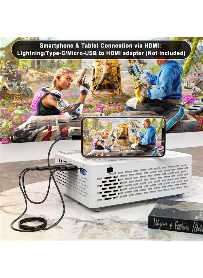 Mini Projector 7500 Lumens, 1080P Full HD Supported Mini Projector, Portable Home Movie Theater Projector Compatible with TV Stick Smartphone & Tablet PC HDMI USB AV TF