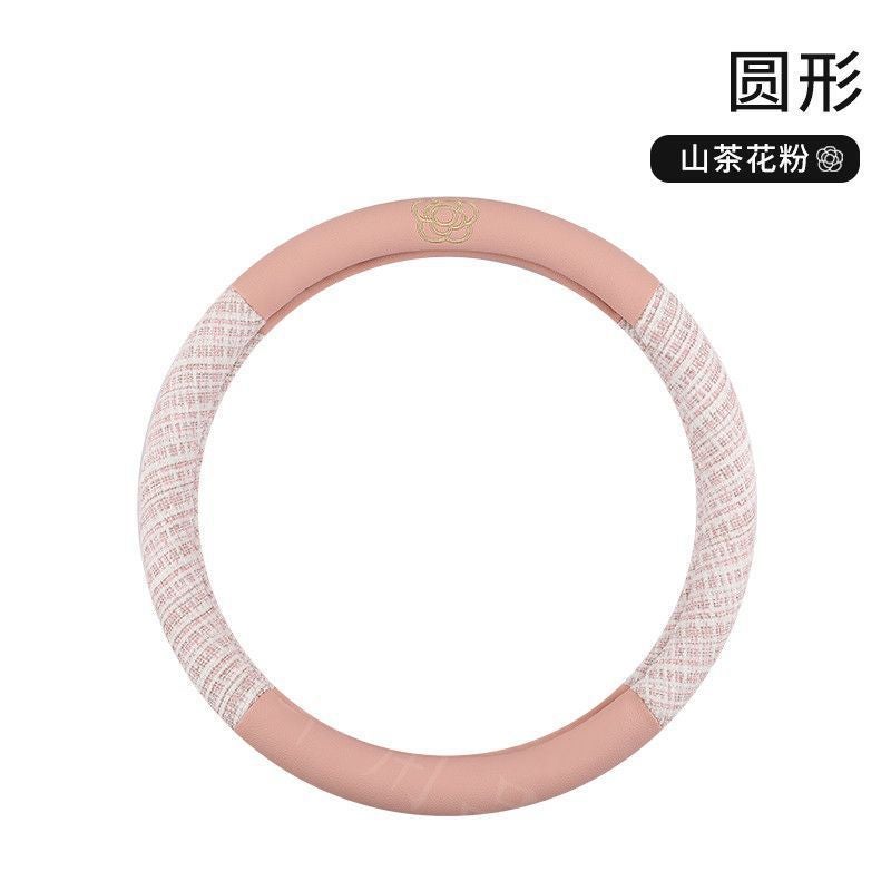 Car Steering Wheel Cover Four Seasons Universal Camellia Cute Non-Slip Sweat-Absorbent Breathable Leather Car Handle Cover - Image 1