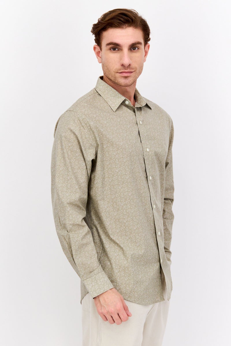 Van Heusen قميص رجالي بأكمام طويلة بنمط زهور، مقاس عادي، أخضر مائل إلى الرمادي - Image 2