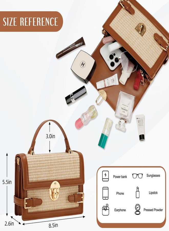 KKXIU Straw Purses for Women - Summer Beach Shoulder Purse & Clutch Handbag, Woven Crossbody Bags for Women, Brown - Image 3