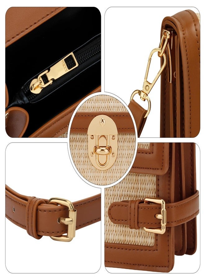 KKXIU Straw Purses for Women - Summer Beach Shoulder Purse & Clutch Handbag, Woven Crossbody Bags for Women, Brown - Image 4