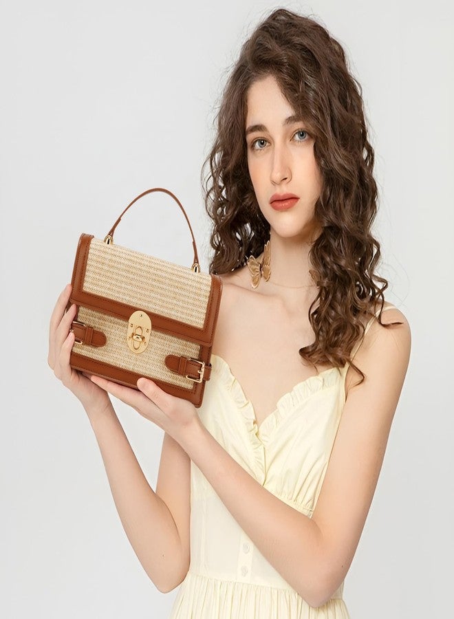 KKXIU Straw Purses for Women - Summer Beach Shoulder Purse & Clutch Handbag, Woven Crossbody Bags for Women, Brown - Image 2