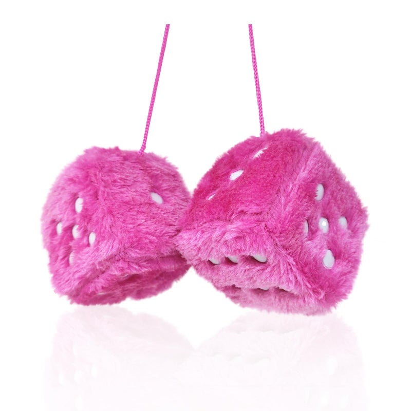 ORNALES Fuzzy Plush Dice for Car Mirror, Pair of 3â€ Pink Dice with White Dots Soft Retro Plush Car Interior Accessories for Car Rearview Mirror Hanging Decoration(Rose red) - Image 1