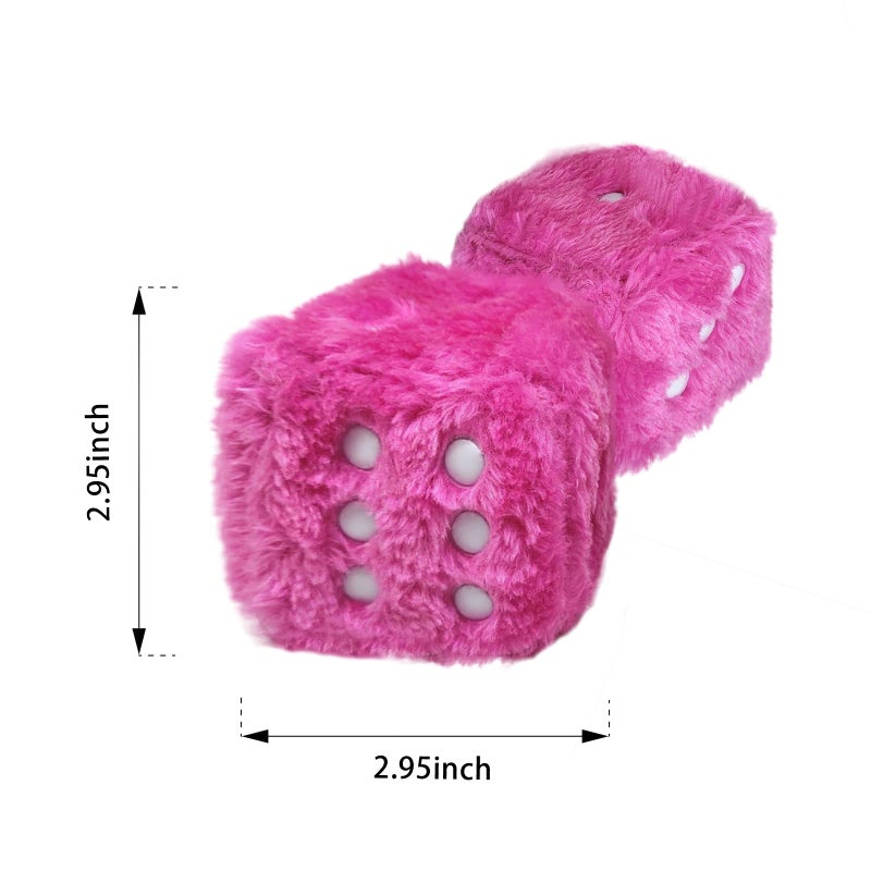 ORNALES Fuzzy Plush Dice for Car Mirror, Pair of 3â€ Pink Dice with White Dots Soft Retro Plush Car Interior Accessories for Car Rearview Mirror Hanging Decoration(Rose red) - Image 3