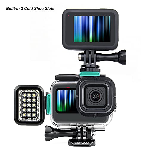 GEPULY Waterproof Case for GoPro Hero 9 10 11 12 13 Black - with 2 Cold Shoe Adapters 60M Underwater Protective Dive Housing Shell Accessories Built-in Cold Shoe Slots Go Pro Accessory - Image 2