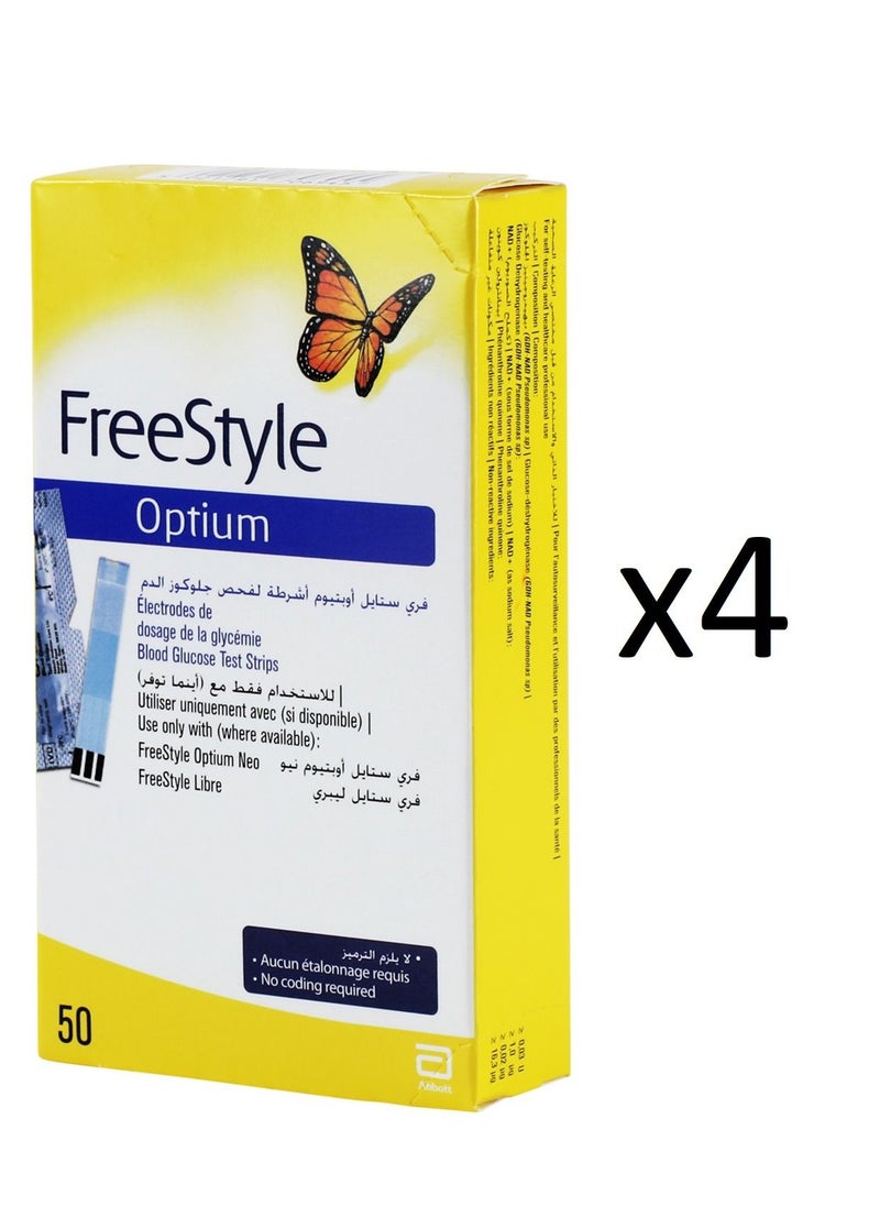 Abbott - FreeStyle Optium blood glucose meter strips, 4 boxes (50 strips per box) - Image 1