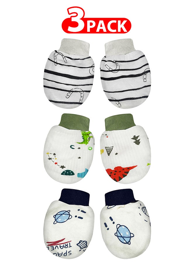 MARGOUN 3 عبوات قفازات حديثي الولادة مضادة للخدش قفازات للأطفال بدون خدش قفازات للأطفال من 0-6 أشهر للأولاد والبنات بألوان متعددة - Image 1