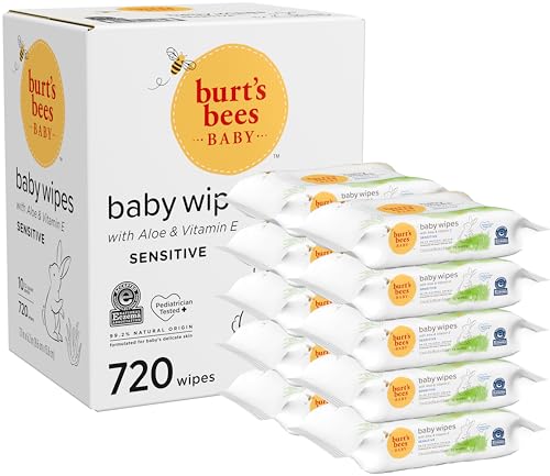 Burt's Bees Burtâ€™s Bees Baby Wipes, Unscented Natural for Sensitive Skin with Aloe and Vitamin E - 72 Baby Wipes â€“ 10 Pack - Image 1