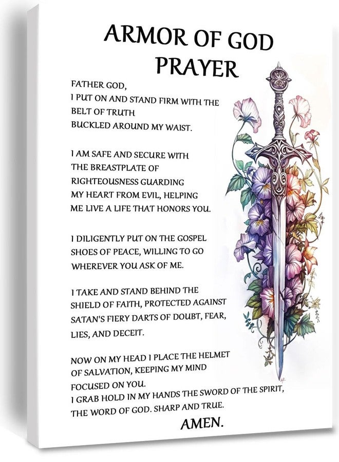 Bmotaso Armor of God Canvas Wall Art Christian Spiritual Warfare Prayer Wall Art,Victorious Christian Living Quotes Painting Artwork Wall Decor For Home Office Framed 8 * 12 inch - Image 1