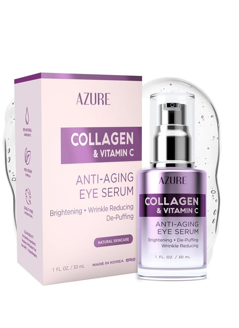 Azure Azure Cosmetics Collagen & Vitamin C Anti Aging Eye Serum - Toning, De-Puffing Serum - Reduces Wrinkles, Fine Lines & Dark Circles - Minimizes Fatigue - Skin Care Made in Korea - 30mL / 1 fl.oz.  - Image 1