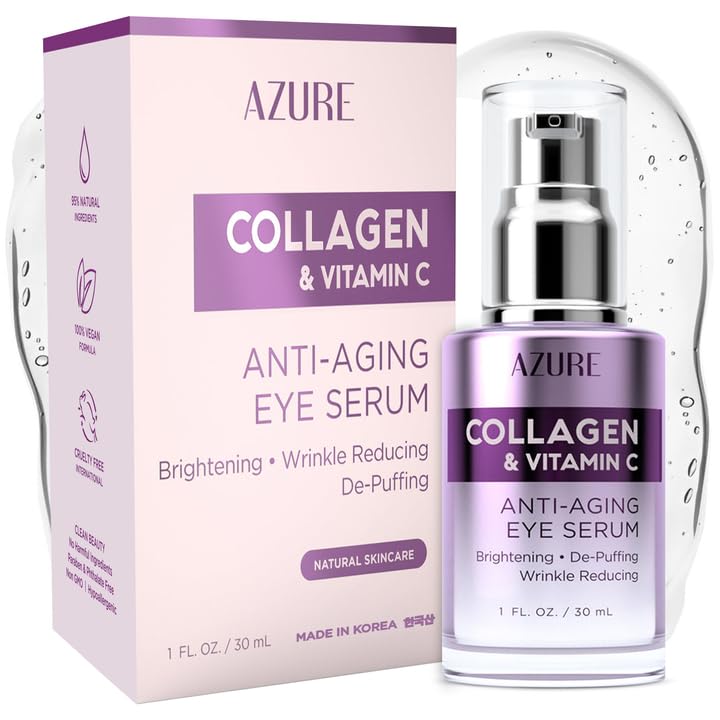 Azure Collagen & Vitamin C Anti Aging Eye Serum - Toning, De-Puffing Serum - Reduces Wrinkles, Fine Lines & Dark Circles - Minimizes Fatigue - Skin Care Made in Korea - 30mL / 1 fl.oz. - Image 1
