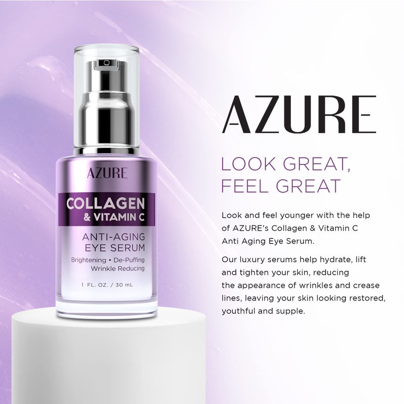 Azure Collagen & Vitamin C Anti Aging Eye Serum - Toning, De-Puffing Serum - Reduces Wrinkles, Fine Lines & Dark Circles - Minimizes Fatigue - Skin Care Made in Korea - 30mL / 1 fl.oz. - Image 3