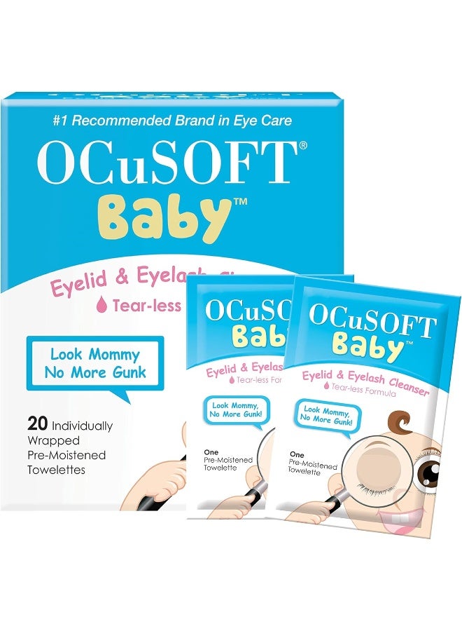 OCuSOFT Baby Eyelid and Eyelash Cleanser, Pre-Moistened Towelette, White/Blue 20 Count - Image 1