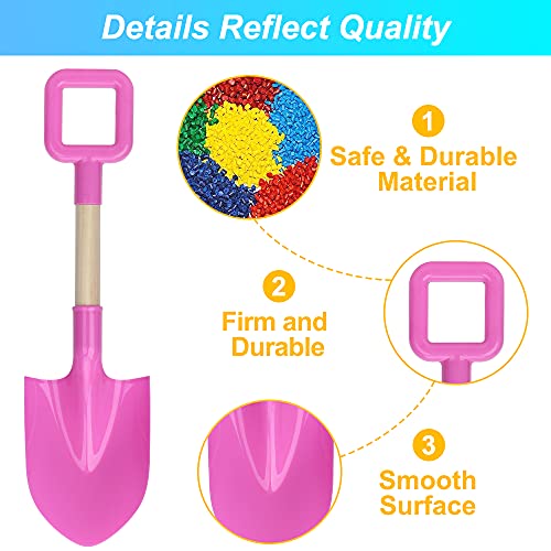 Anzmtosn 16 Long Kids Beach Spades Sand Shovels Toys Gardening Tools Kit Sandbox Sturdy Snow Scoop Durable Wood Handle ABS Plastic Spade for Garden Sand Snow Backyard Summer Kids Adults 3 Pink Blue Yellow - Image 5