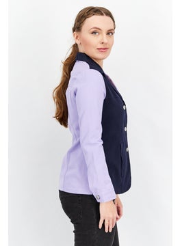 Annorlunda Women Regular Fit Colorblock Casual Blazer, Lilac  - Image 3