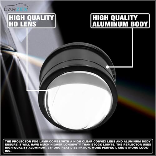 Carzex 3.0" Projector Lens Fog Light High/Low Beam 12V BI-Xenon Projector Housing With 300W H8 Automotive Fog Light LED Bulbs and Relay Wiring Kit Combo (A180 Series) - Image 5