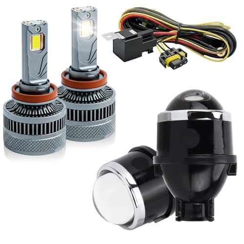 Carzex 3.0" Projector Lens Fog Light High/Low Beam 12V BI-Xenon Projector Housing With 300W H8 Automotive Fog Light LED Bulbs and Relay Wiring Kit Combo (A180 Series) - Image 1