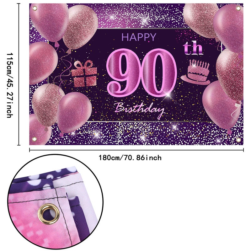 IMISI 90th Birthday Decorations for Girls IMISI Happy Birthday Banner Pink Decorations for A Party Birthday Backdrop for Women - Image 1