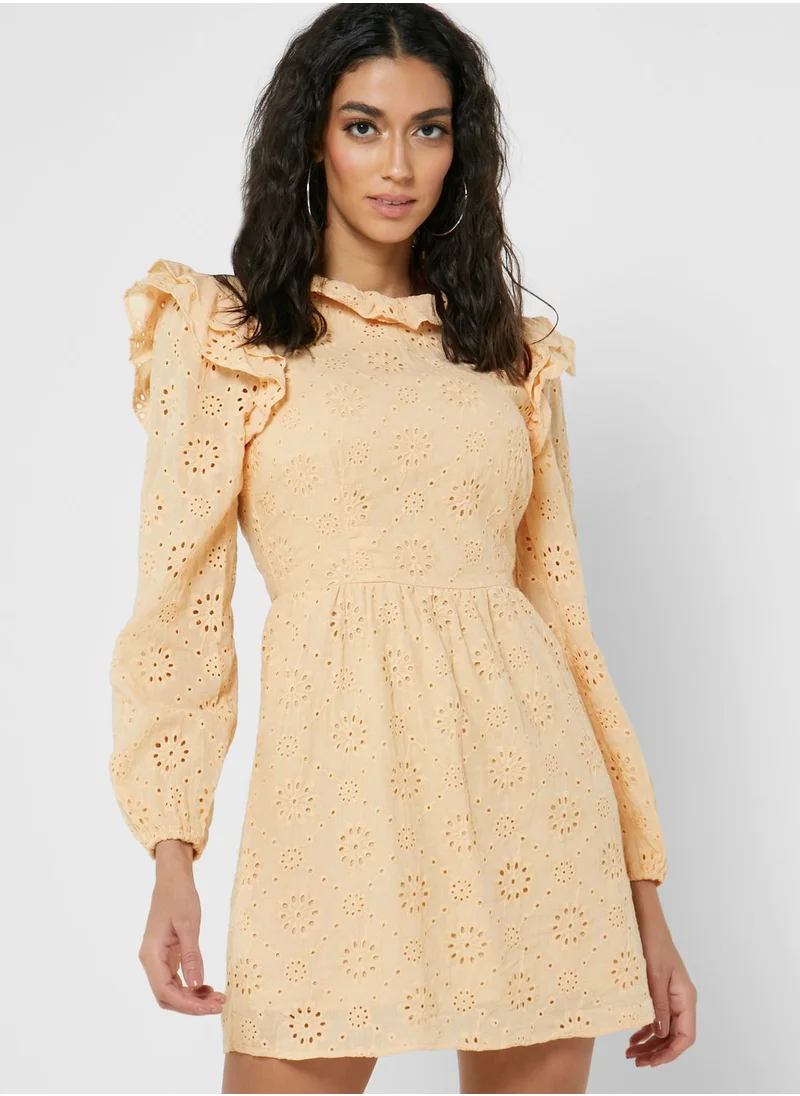 GLAMOROUS Round Neck Puff Sleeve Dress