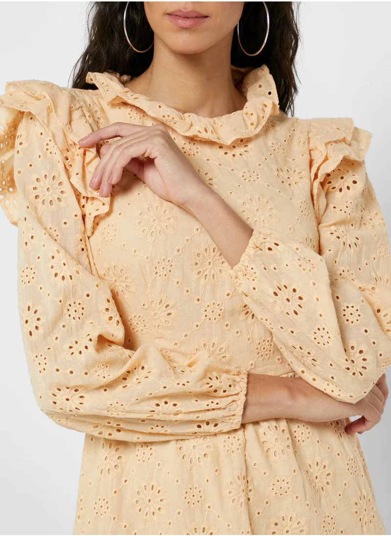 GLAMOROUS Round Neck Puff Sleeve Dress