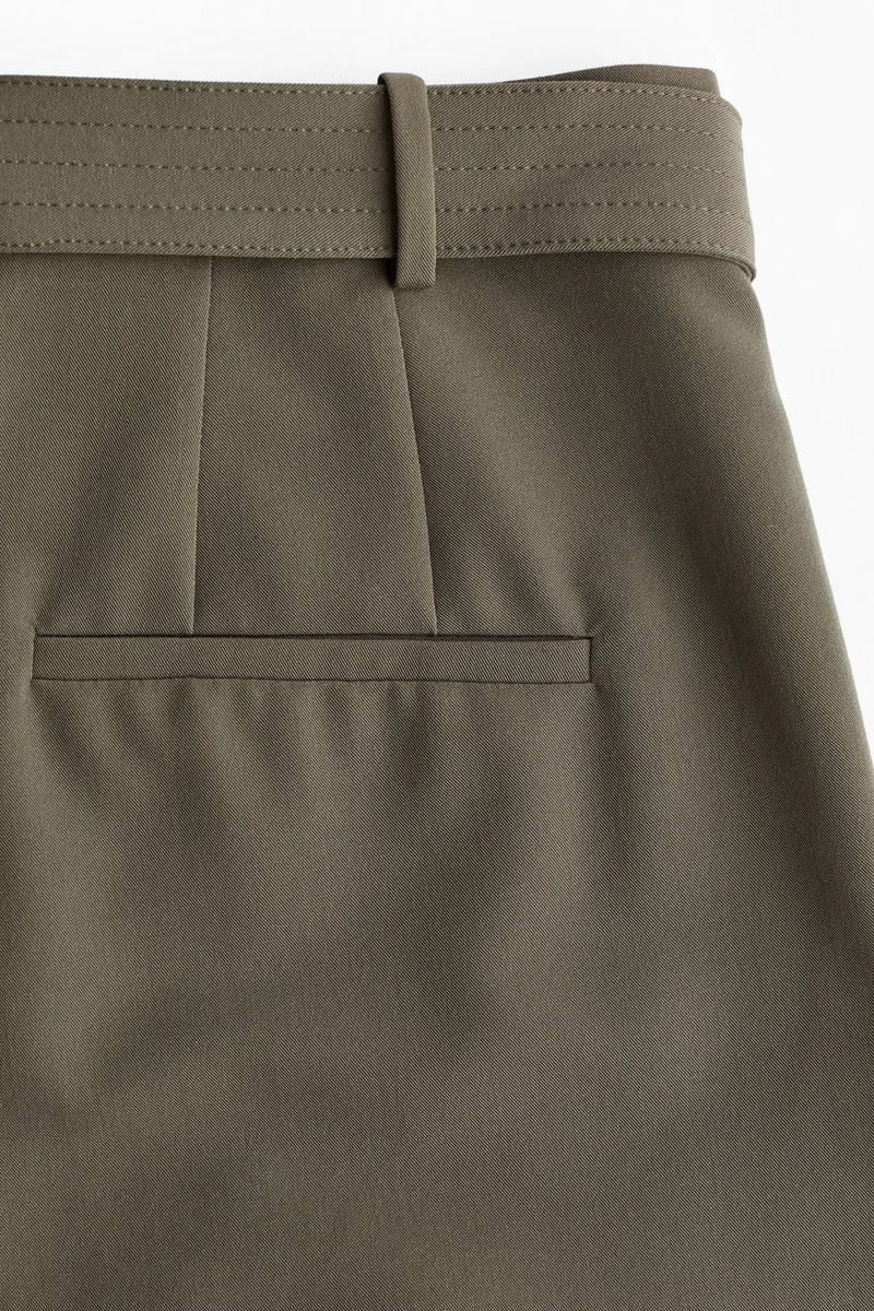 H&M olive green Wide Belted Trousers for Women | Best Price UAE