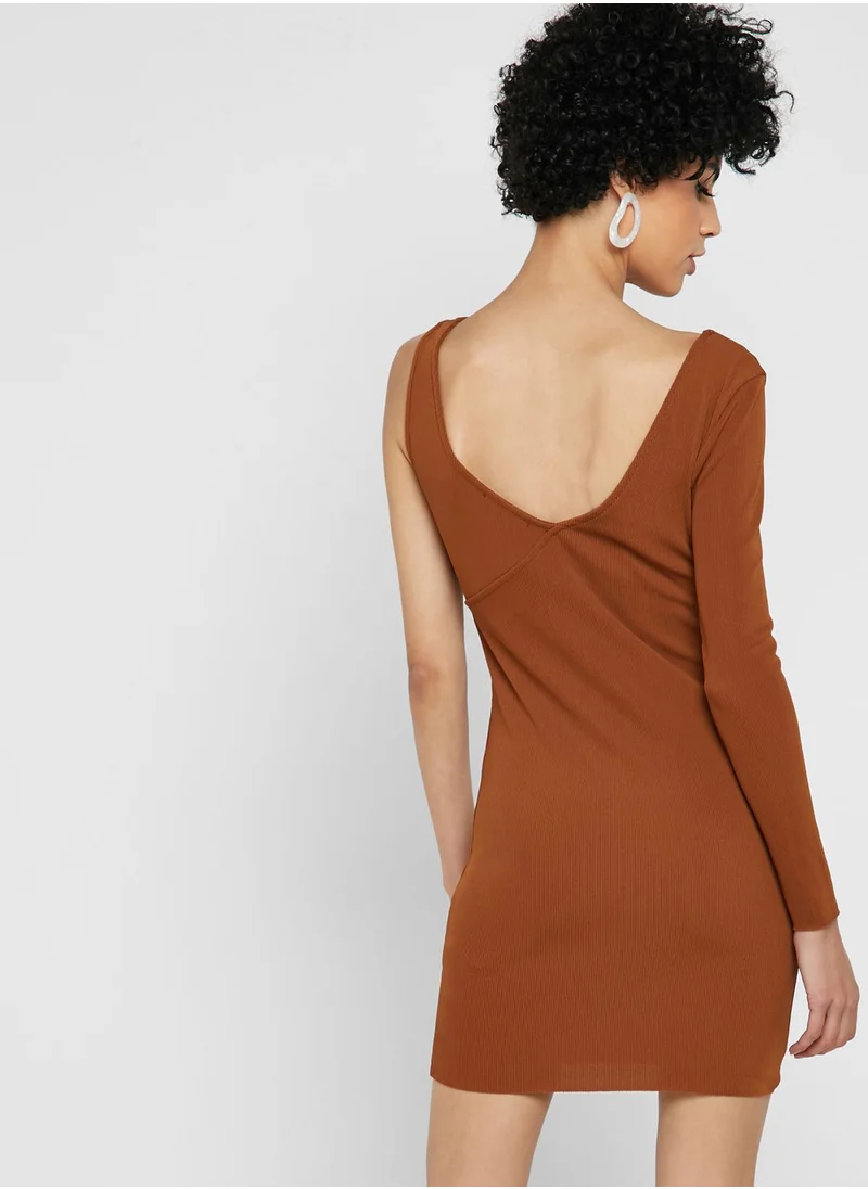 TOPSHOP One Sleeve Ribbed Bodycon Dress