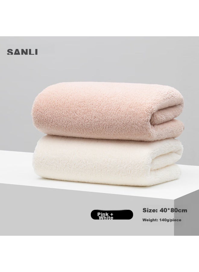 Sanli Cloud Soft Antibacterial Towel, Thickened And Enlarged, 2 Pack, Absorbent, Lint-free, For Men And Women, Face And Bath Towel, Pink/white - Image 1