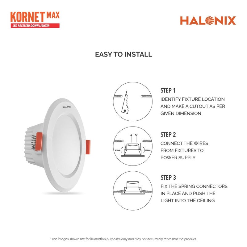 Halonix Plastic 9W 6500K Cool White Junction Box Led Downlighter,Cut Out,2.95 Inch,Dia,4.13,Height,1.96 Inch,PF-: >0.50,CRI,>80,Led Ceiling Light for Home,Shop & Office,Pack of 2,Cool White - Image 3