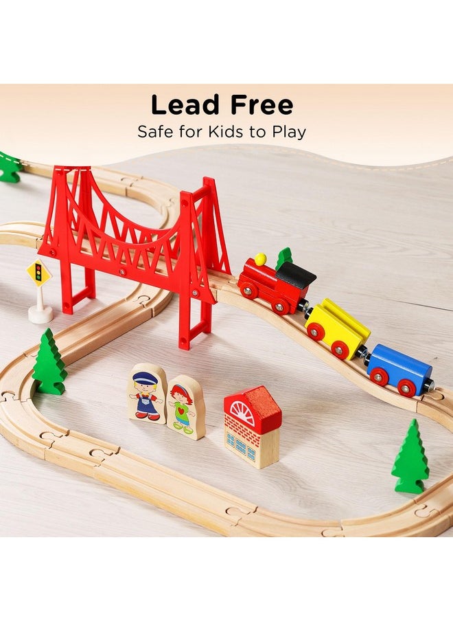 SainSmart Jr. SainSmart Jr. Wooden Train Set - Interactive Police Playset for Kids | Building Toy with Train, Figures & Accessories | Compatible with Brio, Thomas, Melissa and Doug | Educational STEM Gift (Village)  - Image 4