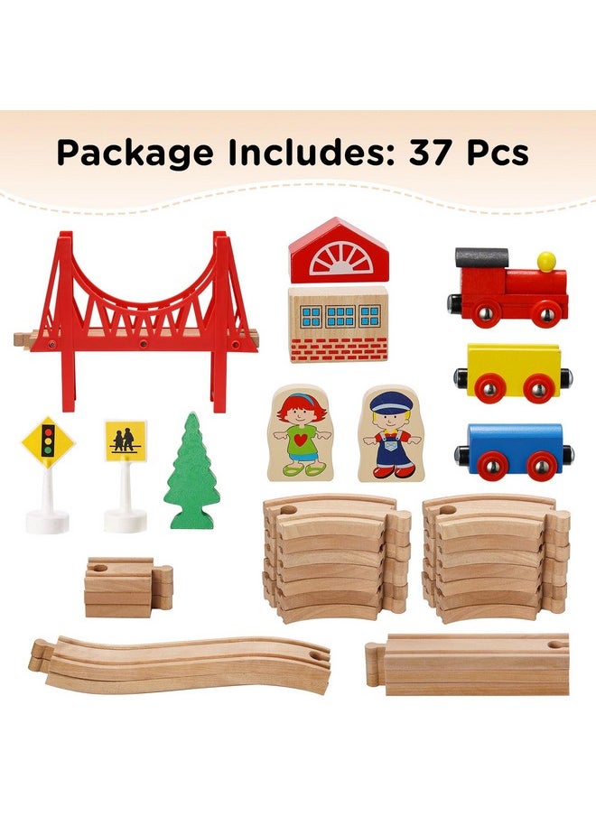 SainSmart Jr. SainSmart Jr. Wooden Train Set - Interactive Police Playset for Kids | Building Toy with Train, Figures & Accessories | Compatible with Brio, Thomas, Melissa and Doug | Educational STEM Gift (Village)  - Image 2