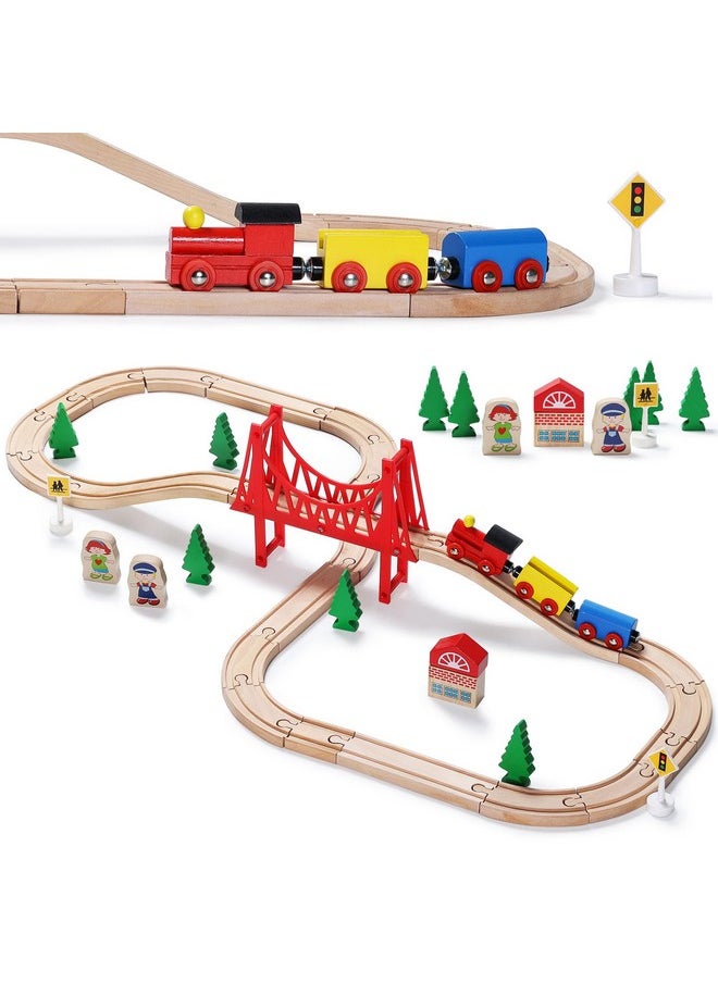 SainSmart Jr. SainSmart Jr. Wooden Train Set - Interactive Police Playset for Kids | Building Toy with Train, Figures & Accessories | Compatible with Brio, Thomas, Melissa and Doug | Educational STEM Gift (Village)  - Image 1