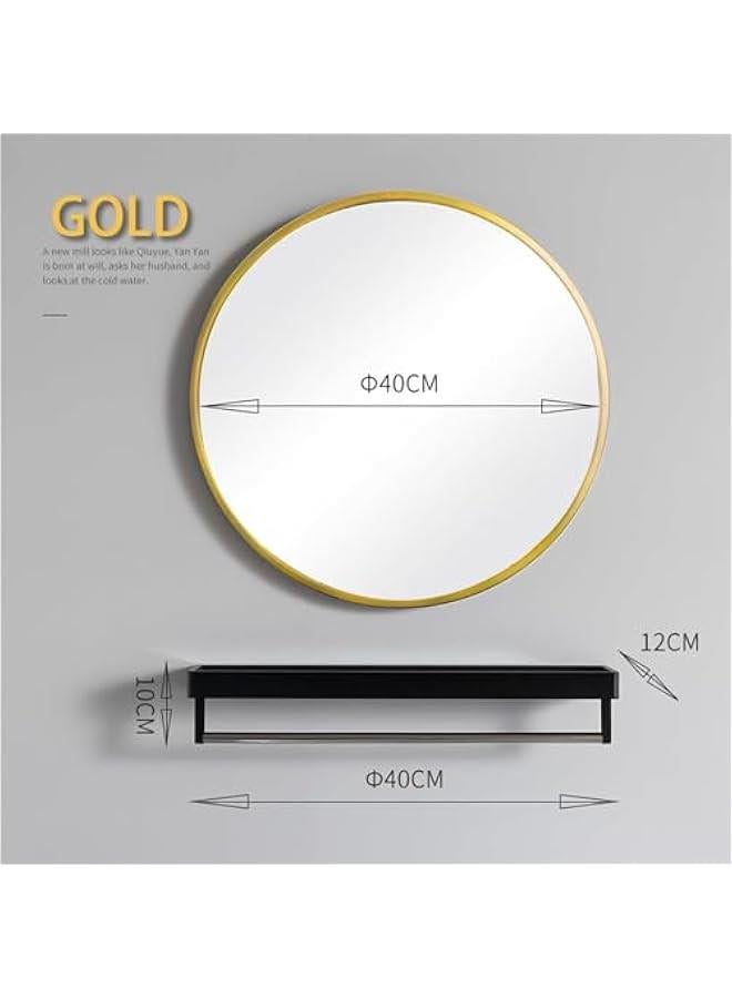 HOOKOR 40CM Circle Mirror, Metal Frame Wall Mounted Circle Mirror, Round Mirror with Floating Shelf, Wall Mirror for Living Room, Entryway, Bathroom, Vanity (Gold)  - Image 2