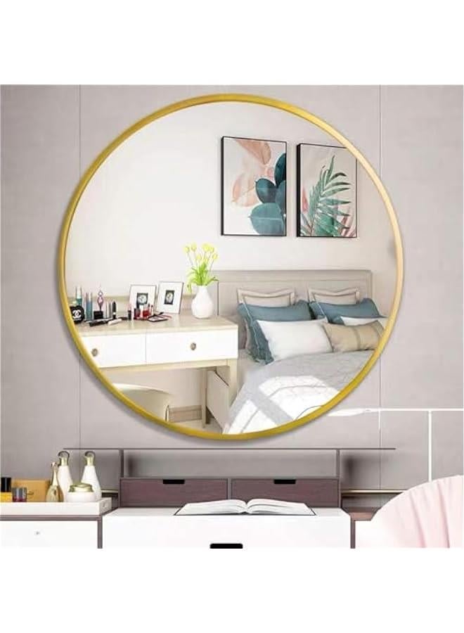 HOOKOR 40CM Circle Mirror, Metal Frame Wall Mounted Circle Mirror, Round Mirror with Floating Shelf, Wall Mirror for Living Room, Entryway, Bathroom, Vanity (Gold)  - Image 3