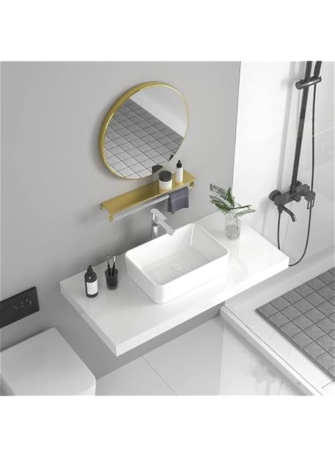 HOOKOR 40CM Circle Mirror, Metal Frame Wall Mounted Circle Mirror, Round Mirror with Floating Shelf, Wall Mirror for Living Room, Entryway, Bathroom, Vanity (Gold)  - Image 5
