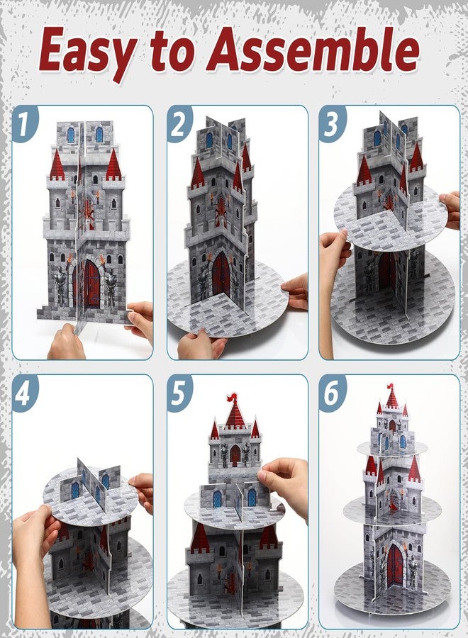 Pickmesh حامل كب كيك بثلاث طبقات بتصميم قلعة من القرون الوسطى من Pickmesh، حامل كب كيك بتصميم فارس من القرون الوسطى، حامل صينية دائرية، برج حلويات، ديكورات حفلات بطابع القلعة، حفلات استقبال المولود، أعياد الميلاد، حفلات الزفاف، لوازم الحفلات - Image 4