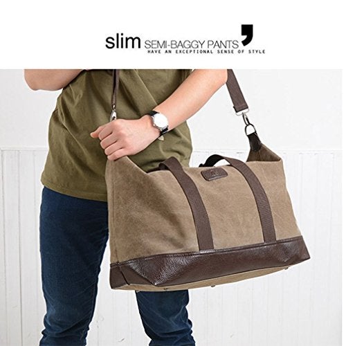 Sunshinejing Women Canvas Weekender Travel Tote Overnight Duffel Bag PU Trim Carry on Bags (Brown) - Image 4