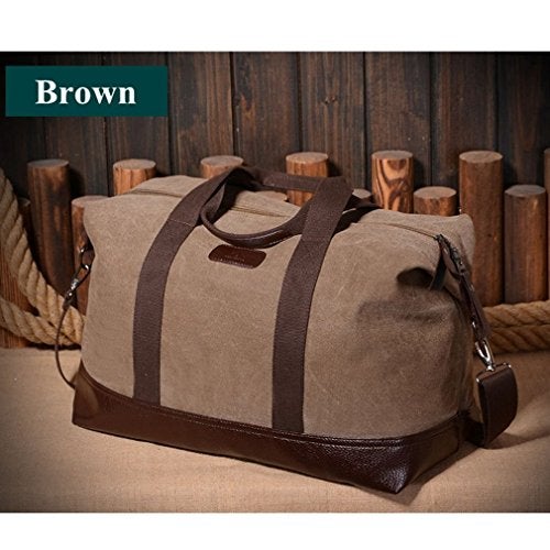 Sunshinejing Women Canvas Weekender Travel Tote Overnight Duffel Bag PU Trim Carry on Bags (Brown) - Image 5