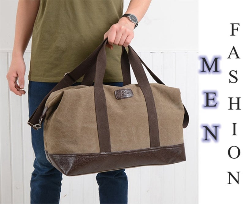 Sunshinejing Women Canvas Weekender Travel Tote Overnight Duffel Bag PU Trim Carry on Bags (Brown) - Image 3