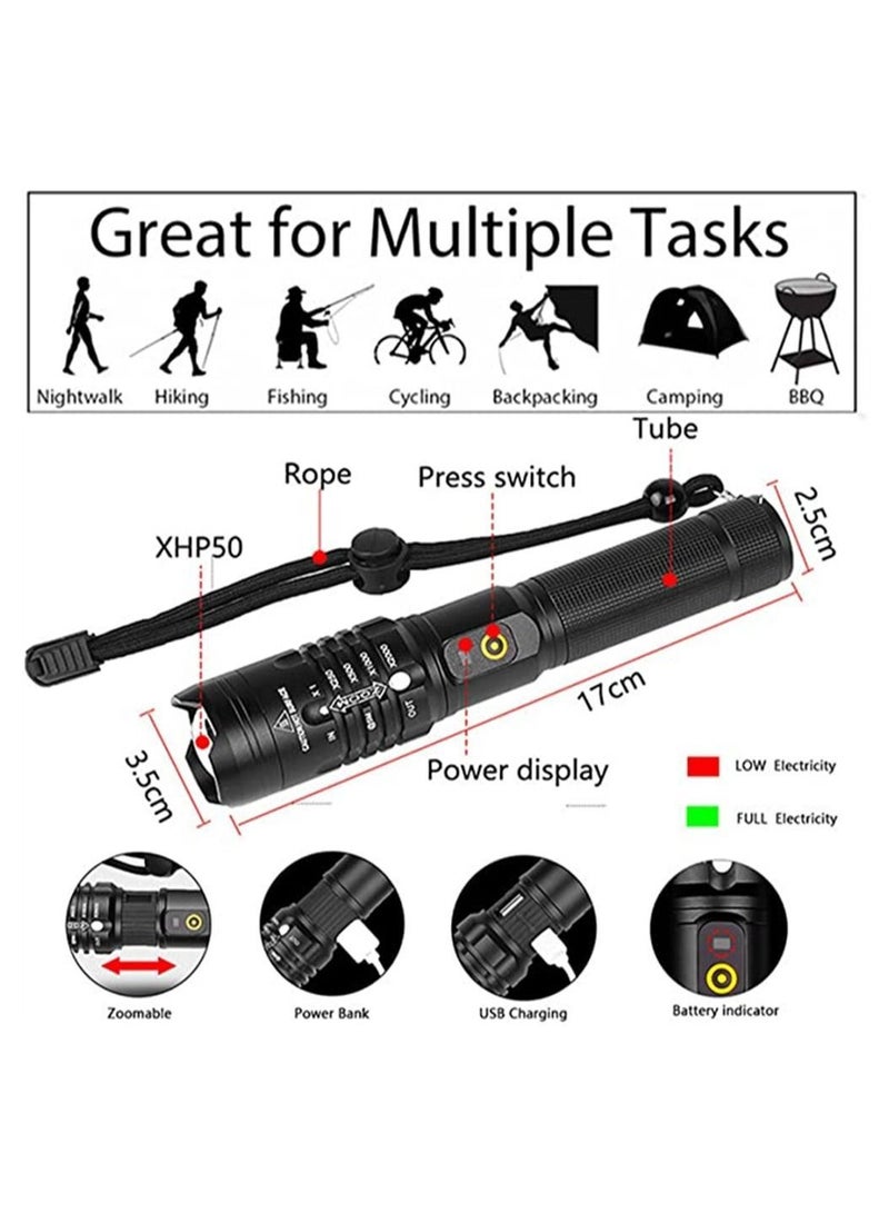 Y&D LED Flashlight, 5000 Lumens Rechargeable Flashlights with 3 Modes, Waterproof Zoomable Handheld for Camping Hiking Fishing Outdoor Adventures  - Image 1