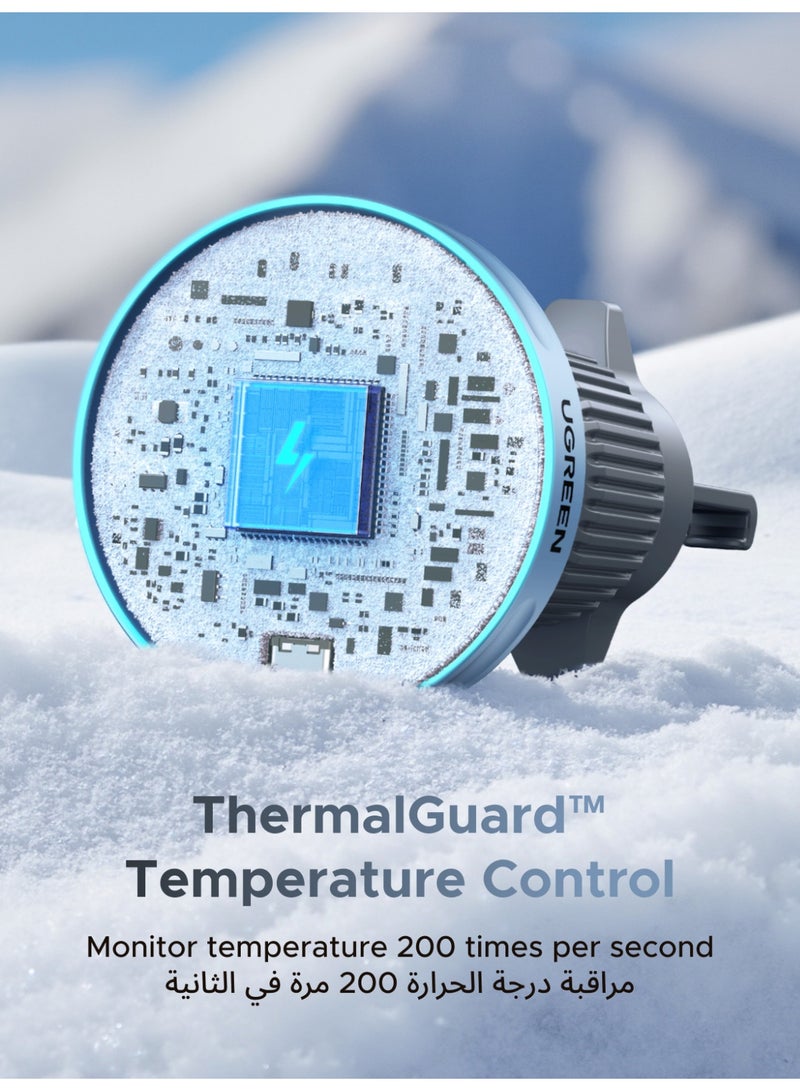 يو جرين حامل شحن لاسلكي للسيارة من ماج سيف، بقدرة 25 واط بتقنية Qi2.2 لأجهزة آيفون 16/17، وبقدرة 15 واط بتقنية Qi2.0 لأجهزة سامسونج S26، وأجهزة آيفون 12-15، مصمم خصيصًا لهواتف أبل المغناطيسية. 2 IN 1 25W CAR - Image 4