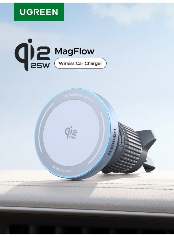 يو جرين حامل شحن لاسلكي للسيارة من ماج سيف، بقدرة 25 واط بتقنية Qi2.2 لأجهزة آيفون 16/17، وبقدرة 15 واط بتقنية Qi2.0 لأجهزة سامسونج S26، وأجهزة آيفون 12-15، مصمم خصيصًا لهواتف أبل المغناطيسية. 2 IN 1 25W CAR - Image 1