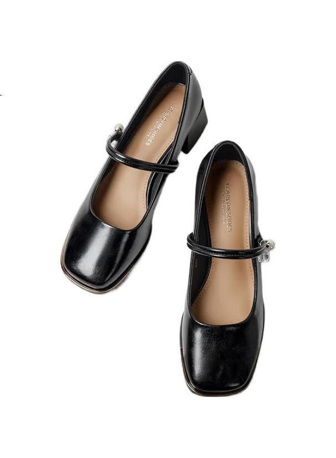 YEARCON أحذية ماري جين 24 أسلوب فرنسي جديد أحذية فردية للنساء ذات فم ضحل كعب سميك 29304W أسود 35 - Image 3