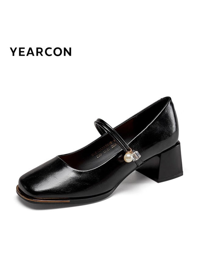 YEARCON Yierkang Mary Jane Shoes 24 New French Style Single Shoes Women's Shallow Mouth Thick Heel Shoes 29304w Black 35 - Image 4