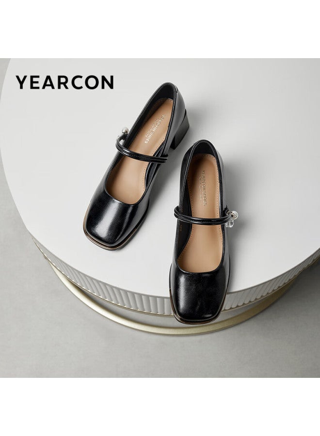 YEARCON Yierkang Mary Jane Shoes 24 New French Style Single Shoes Women's Shallow Mouth Thick Heel Shoes 29304w Black 35 - Image 1