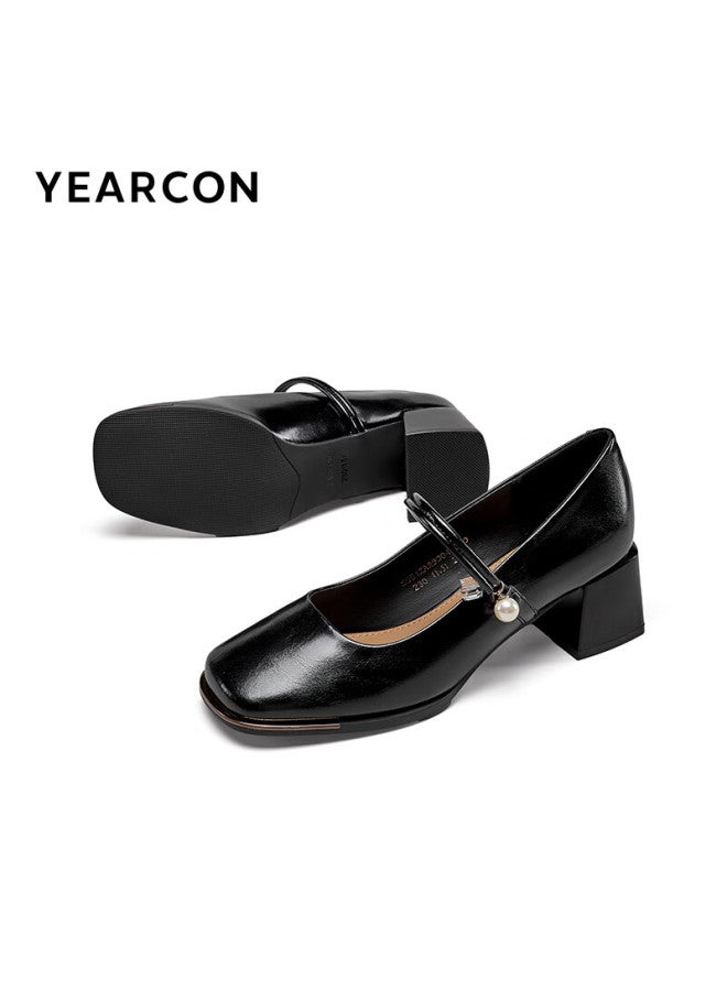 YEARCON Yierkang Mary Jane Shoes 24 New French Style Single Shoes Women's Shallow Mouth Thick Heel Shoes 29304w Black 35 - Image 3