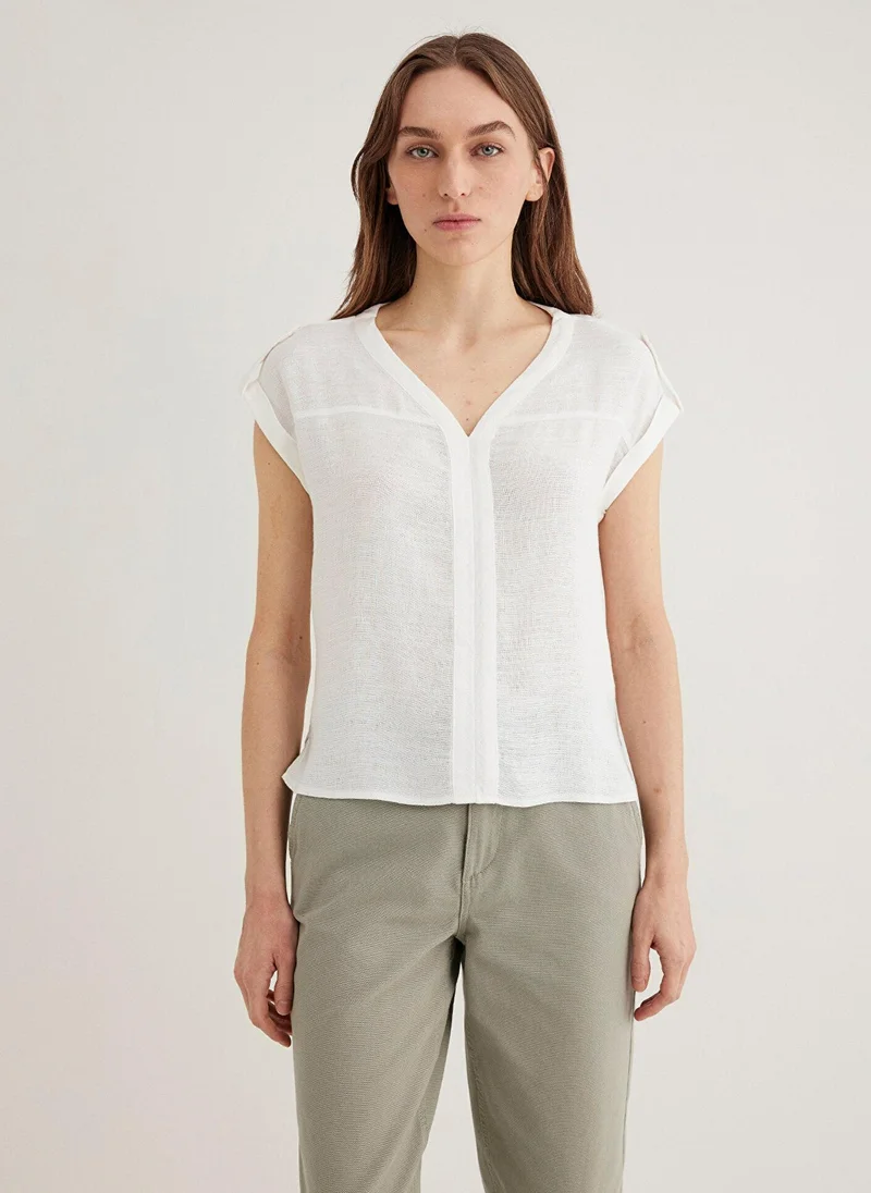 مافي V Neck White Blouse