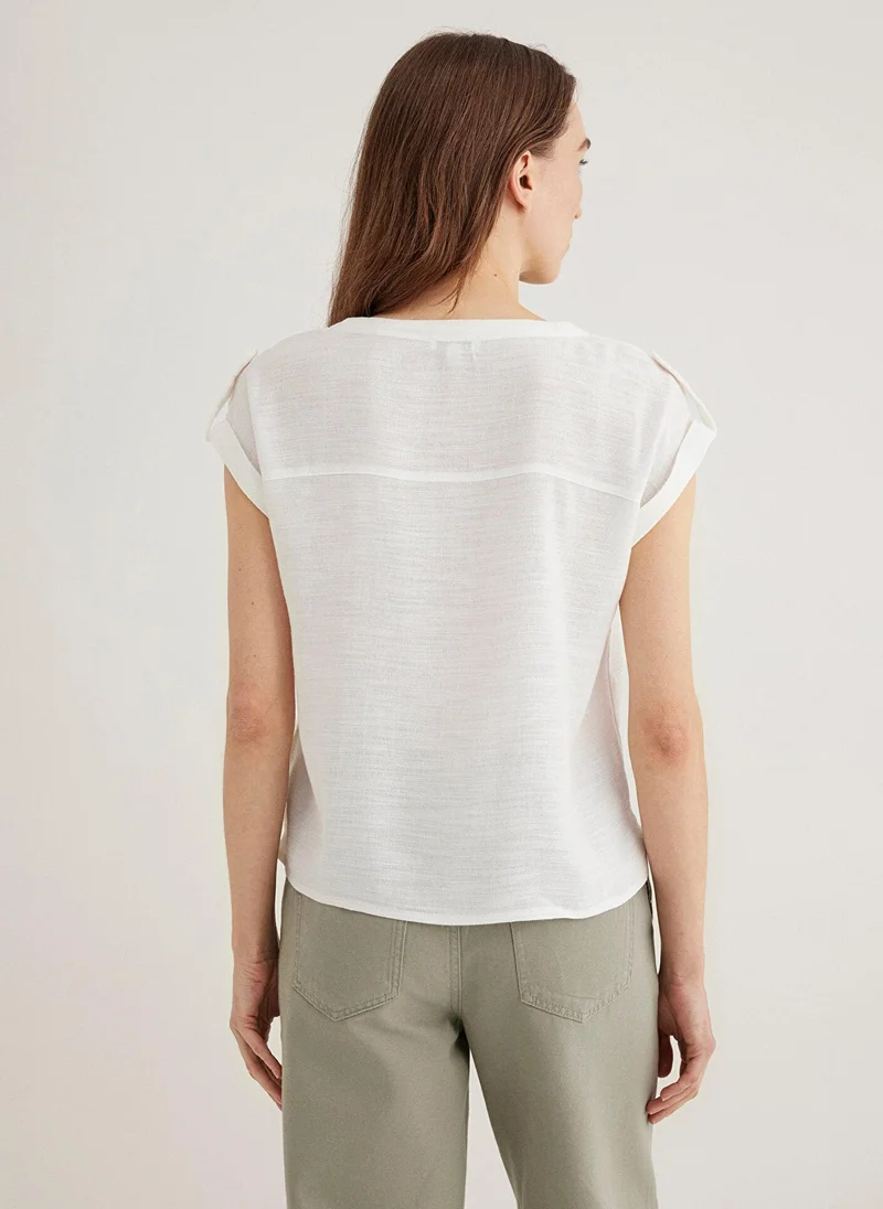 مافي V Neck White Blouse