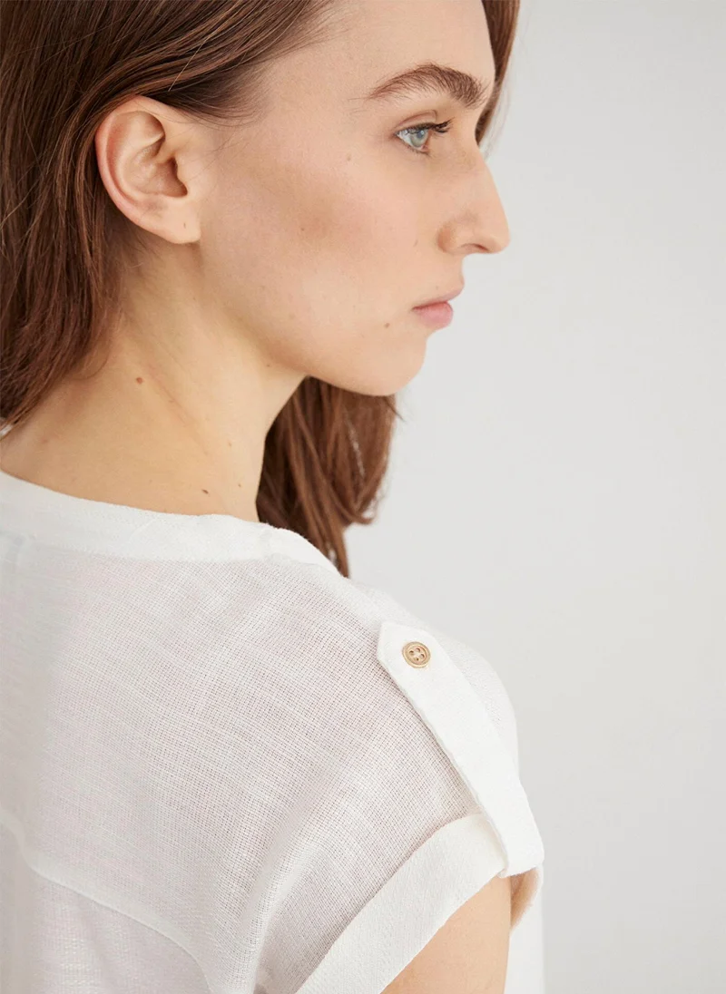 مافي V Neck White Blouse